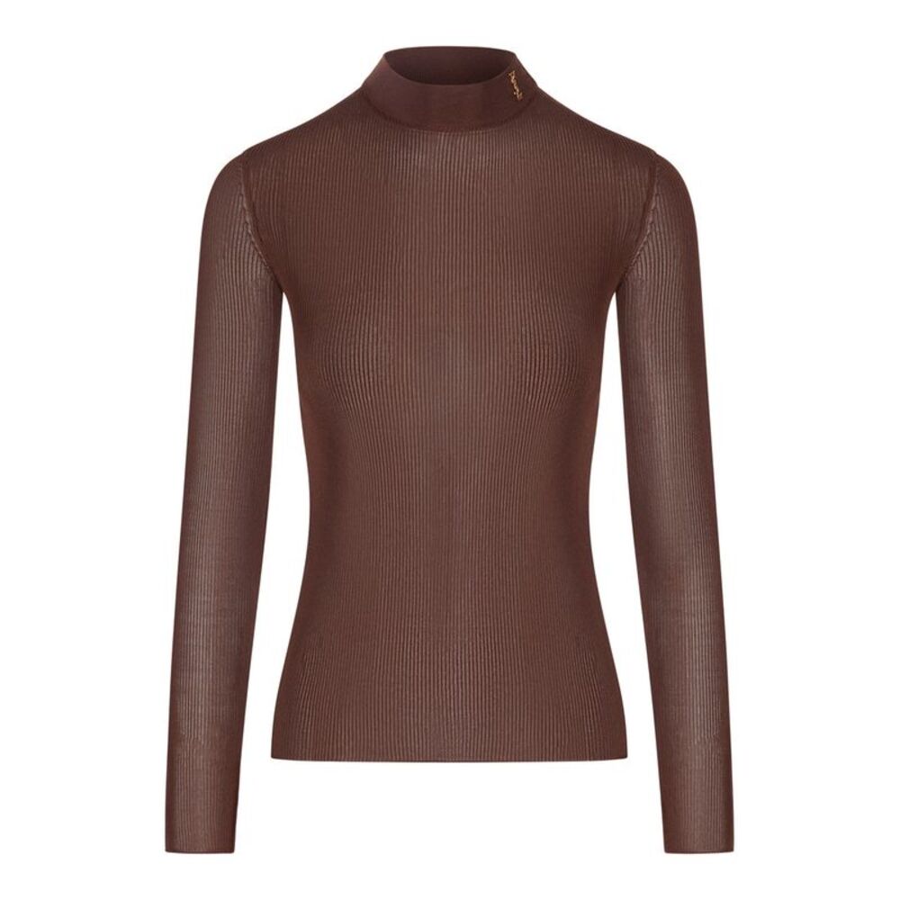 Saint Laurent Women Ribbed Silk Cassandre Top With A High Neck